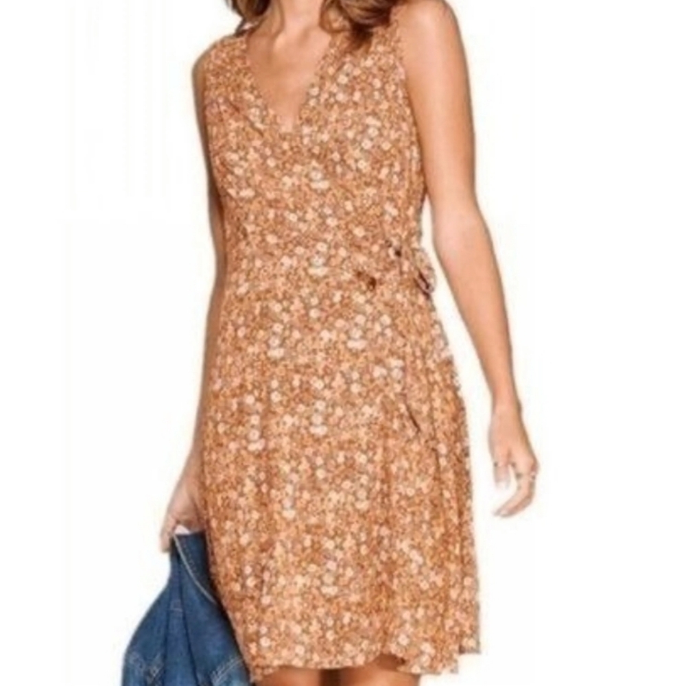 Universal Thread Floral Mini Dress in Rust and Cream